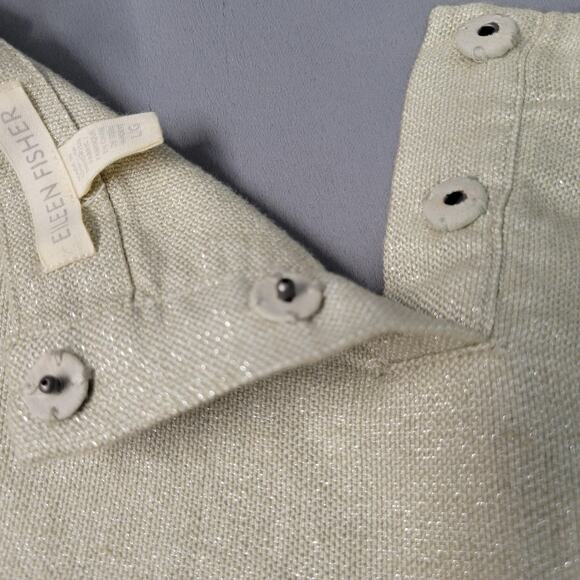 Eileen Fisher Dress Womens Large Beige Metallic Organic Linen Shift Lagenlook - Picture 7 of 14